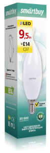 картинка Светодиодная (LED) СВЕЧА НА ВЕТРУ матовая Лампа Smartbuy-C37-9,5W/3000/E14 магазин gslight cb82dcb53d2fd27e0017ef72070a030c